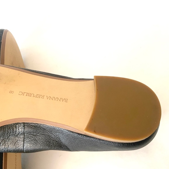 BANANA REPUBLIC BLACK LEATHER BALLET FLATS WITH METAL GOLD BOW Dress Shoes 8 - Picture 11 of 13